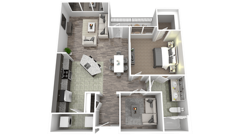 Floor plan for 1 bed, 1 bath, 894 sqft
